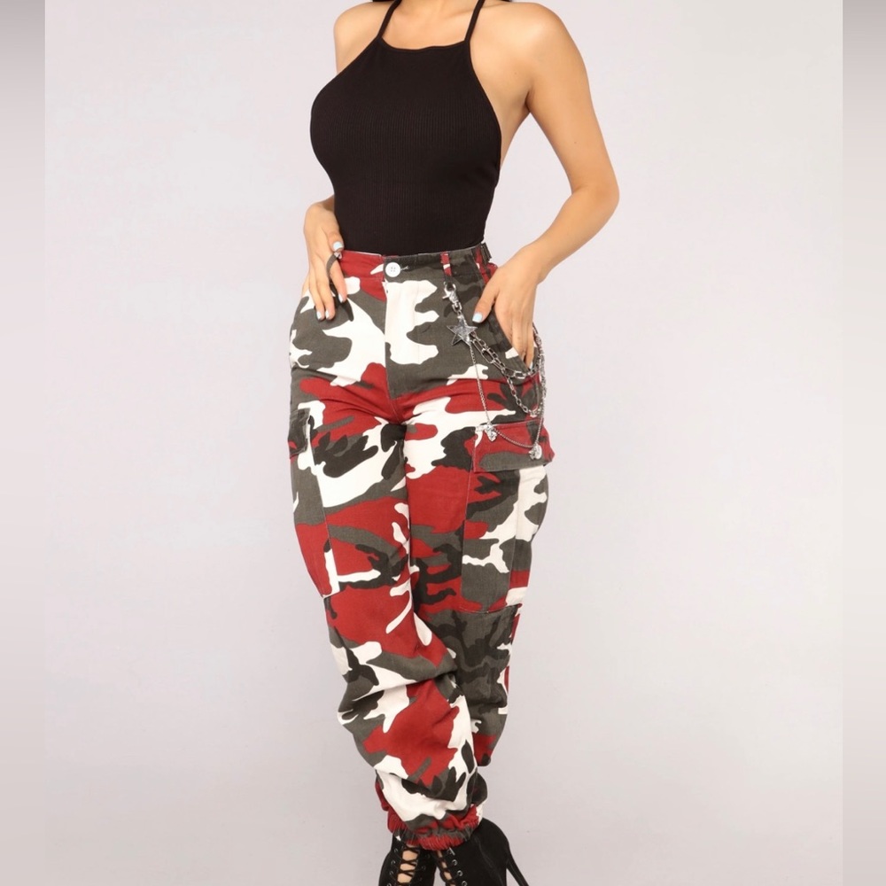 Fashion Nova Red Camouflage Pants